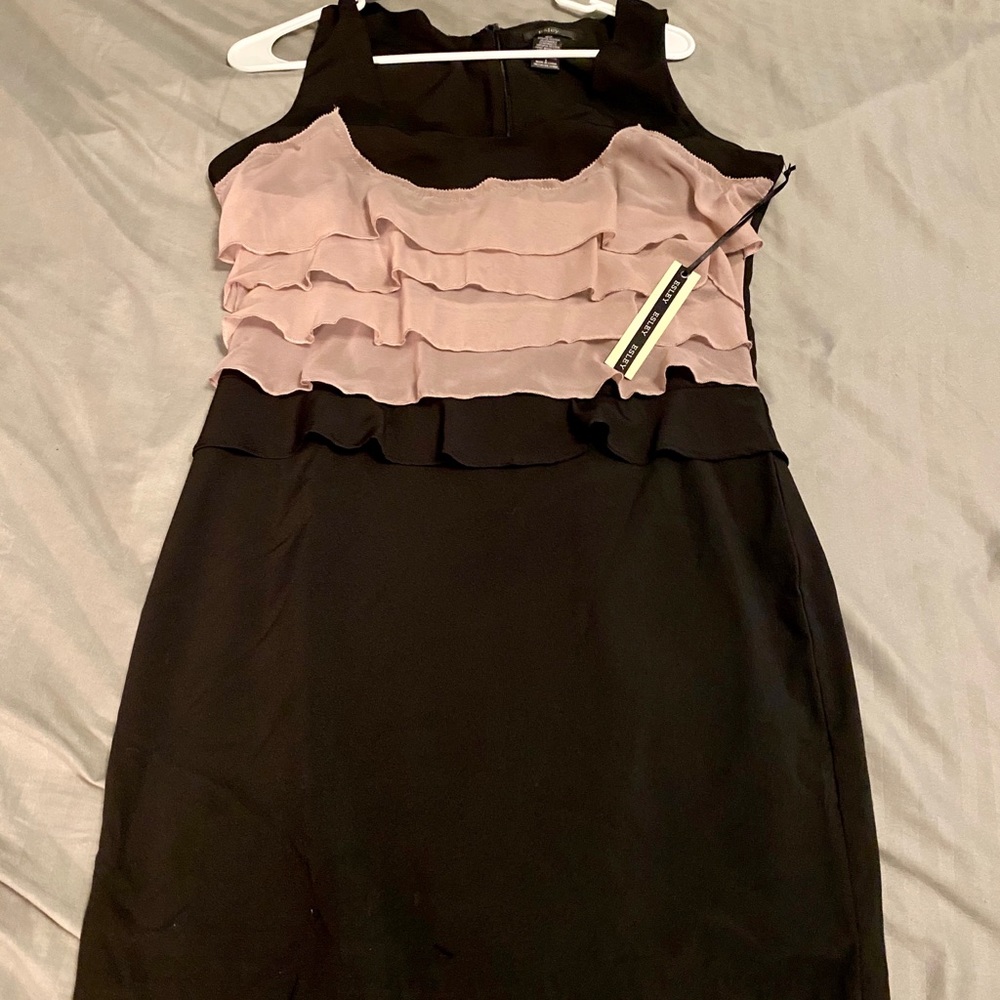 Fitted pomplun dress.  Mauve and black size L.